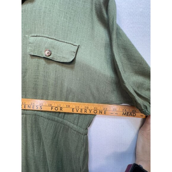 Grace + Karma Linen Blend Shirt Dress Womens Large Green Boho Tassel Tunic - Picture 8 of 11